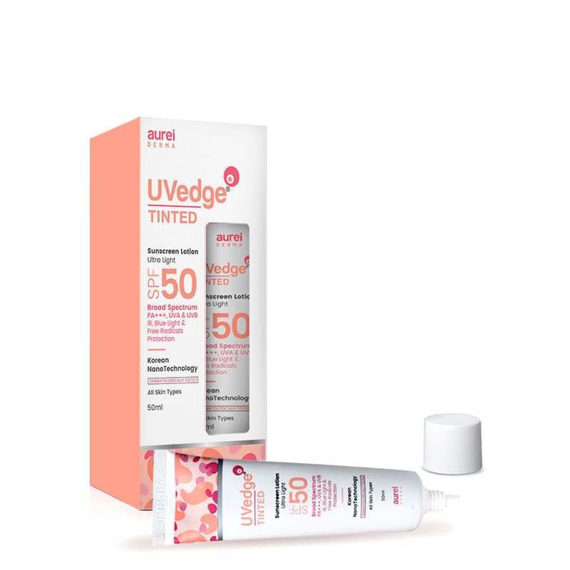 UVedge Tinted SPF-50 Sunscreen Lotion - Korean Nano Technology based sun protection with PA+++, UVA & UVB, IR, Blue Light and Free Radicals Protection